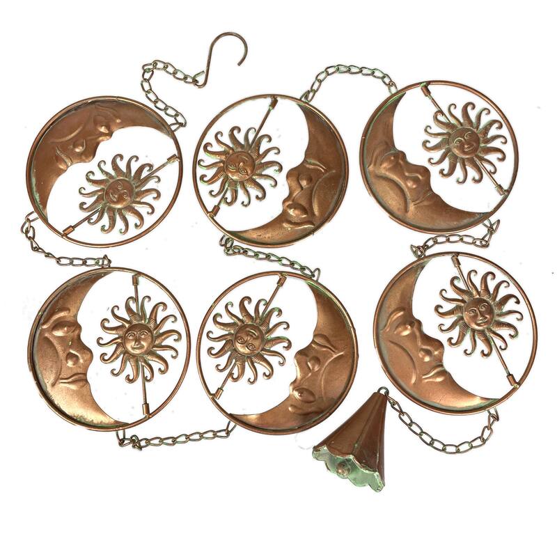 80-Inch Metal Rain Chain - 6 Celestial Crescent Moon & Suns, Bronze - 6 X 80 X 6 inches