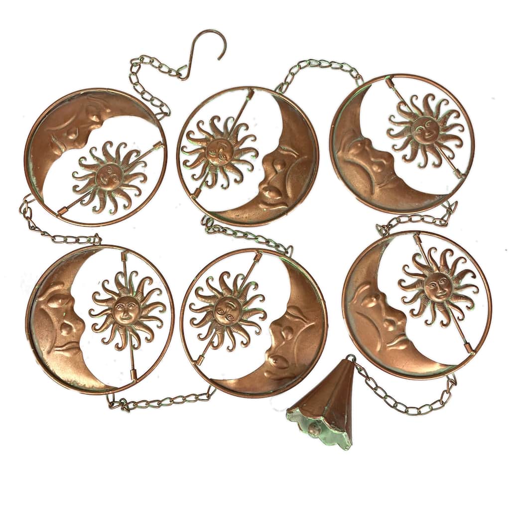 80-Inch Metal Rain Chain - 6 Celestial Crescent Moon & Suns, Bronze - 6 X 80 X 6 inches