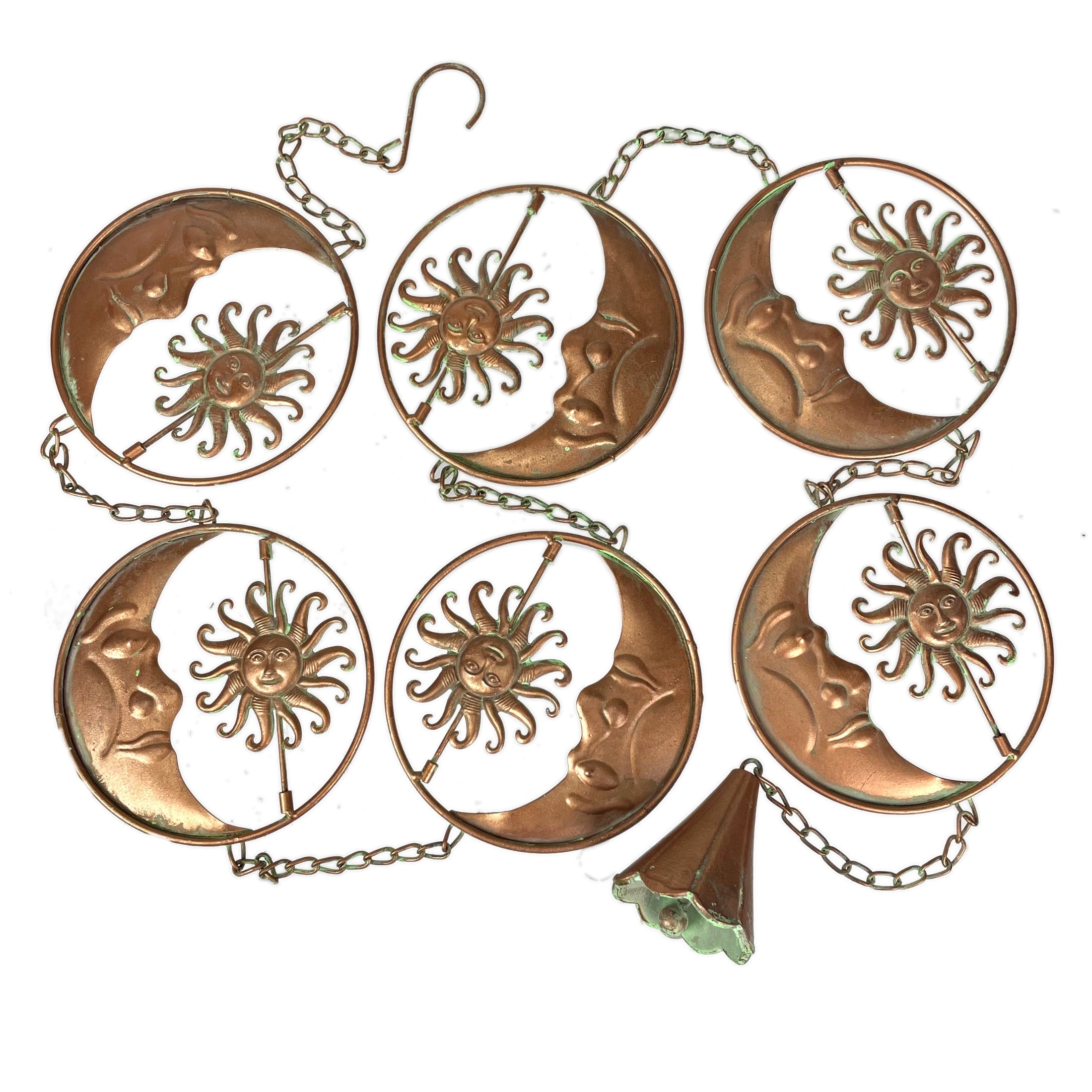80-Inch Metal Rain Chain - 6 Celestial Crescent Moon & Suns, Bronze - 6 X 80 X 6 inches