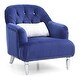preview thumbnail 4 of 2, Jeweled Tufted Upholstered Velvet Accent Chair with Throw Pillow - 37" - Blue