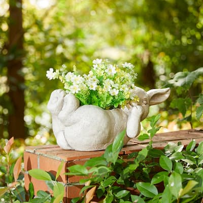 Glitzhome 14.25"L MGO Rabbit Shape Statue Planter Pot for Indoor Outdoor