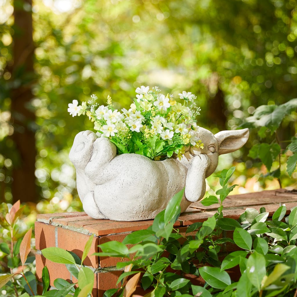 Glitzhome 14.25"L MGO Rabbit Shape Statue Planter Pot for Indoor Outdoor