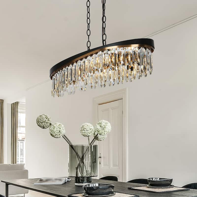Modern Crystal 6-Light Chandelier Black Gold Kitchen Island Lights