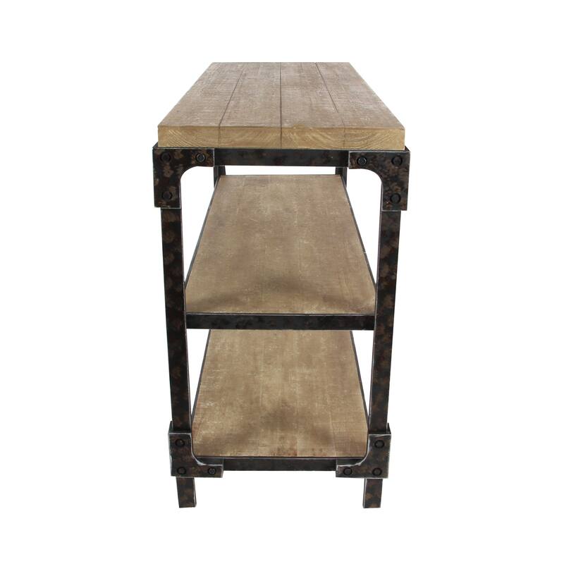 Wood 2 Shelf Console Table - Brown - Roche River Decor - 19"W x 48"L x 34"H