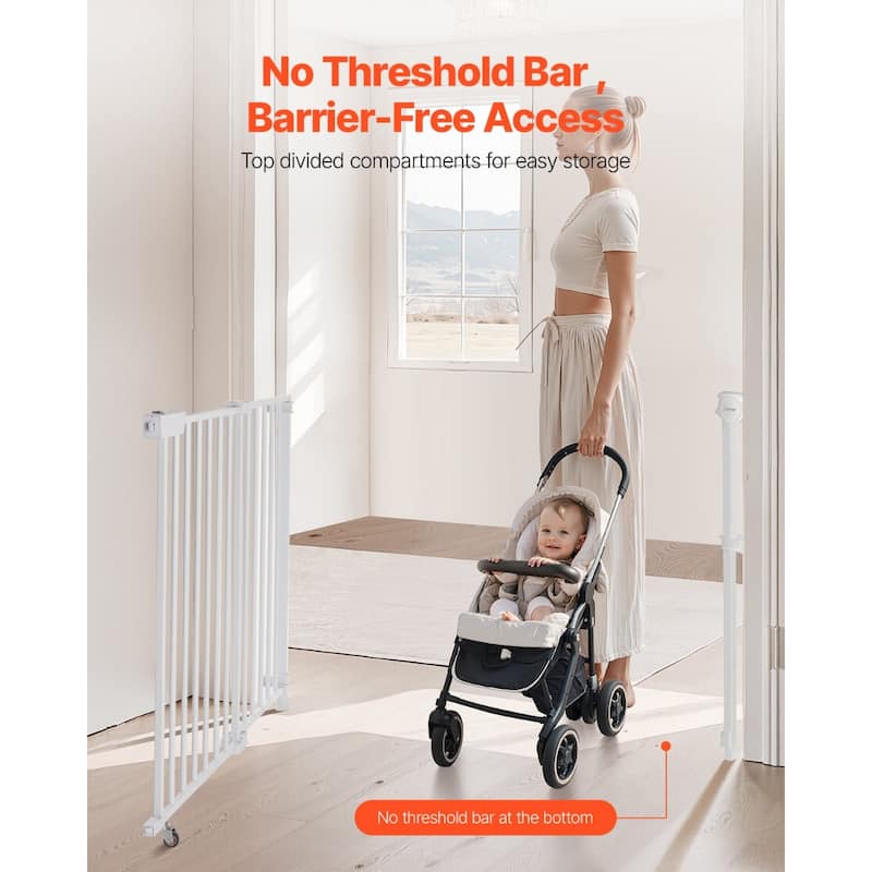 White Adjustable Baby Gate with Double Lock and One-Handed Operation for Stairs and Doorways - 28"H