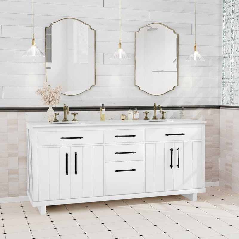 72-inch Double Bathroom Vanities with 2 Integrated Rectangular Sinks