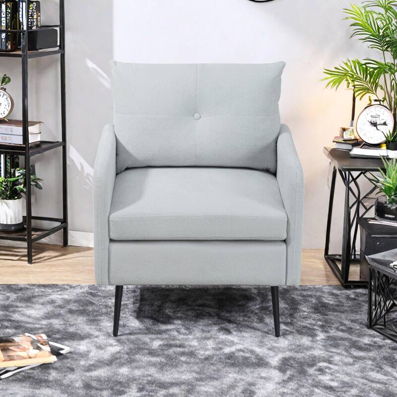Chenille Fabric Accent Chair with Black Metal Legs, Sturdy Wood Frame, and 300 lbs Weight Capacity - Sage
