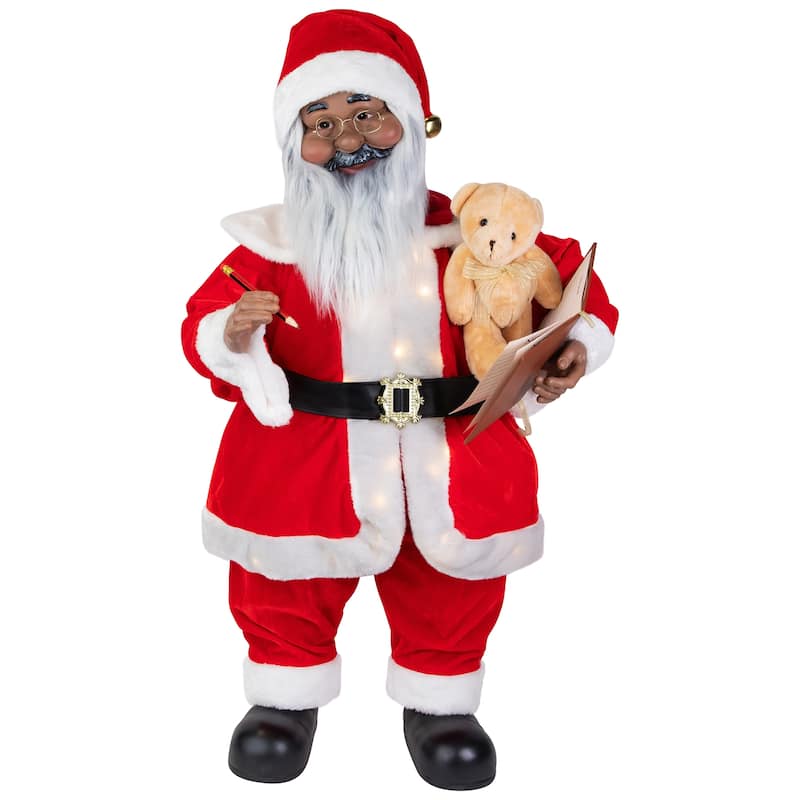 Lighted and Animated Musical African American Santa Christmas Decoration - 32"