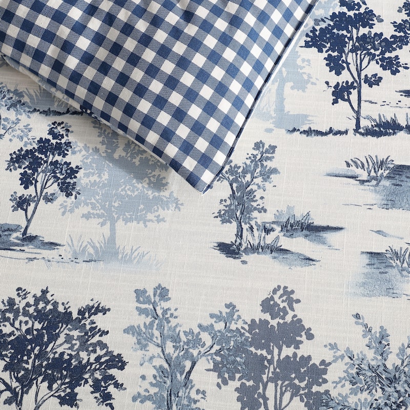 Eddie Bauer Vintage Forest Toile Cotton Reversible Blue Comforter Set
