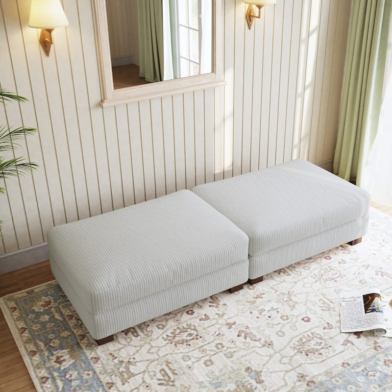 Corduroy Modern Ottoman with Wood Legs Set of 2