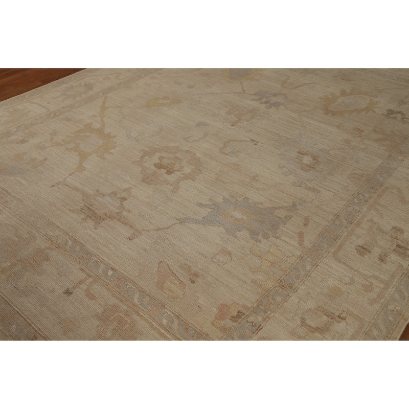 Hand Knotted Oriental 100% Wool Carpet Transitional All-Over Beige & Ivories Oushak Area Rug - 9' 10'' X 7' 11''