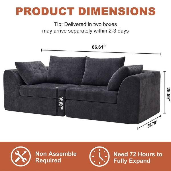 86.6 inch 2 Seater Sofa Cloud Couch Two Layers Deep Seat Chenille ...