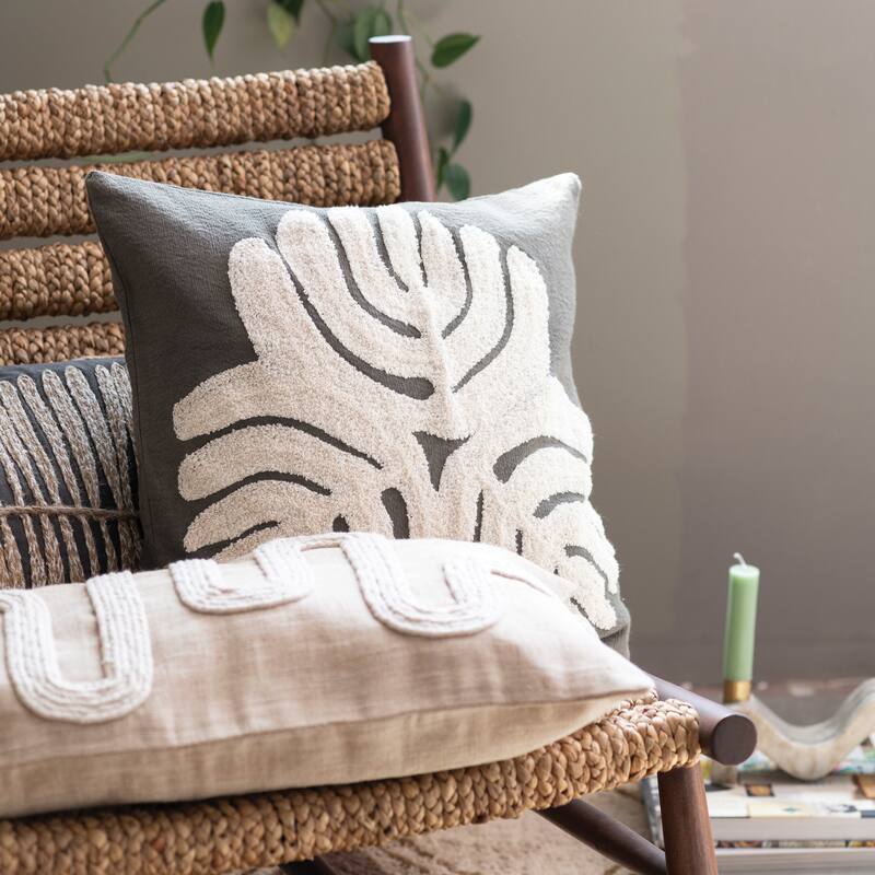 Cotton Slub Pillow with Embroidery and Abstract Design