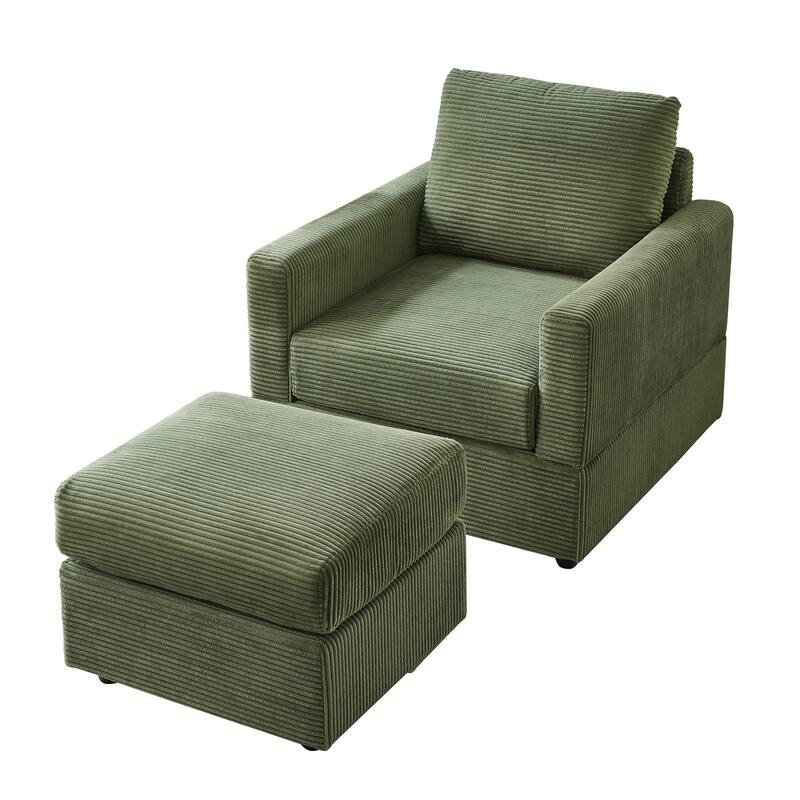Corduroy Chaise Lounge Chair Set with Ottoman