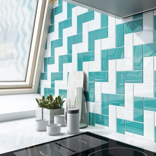 Shop Black Friday Deals On Teal Subway Tiles 5 5 Square Feet 44 Pieces Per Unit Overstock 10486589