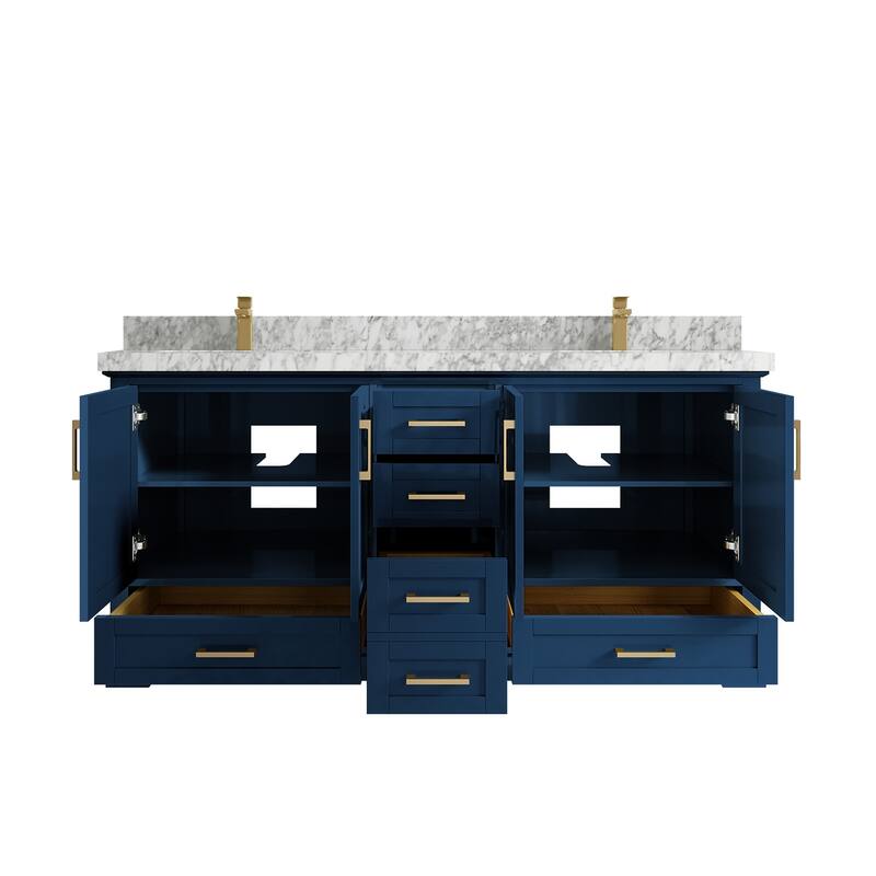 Willow Collection 72 in W x 22 in D x 36 in H Boston Double Bowl Sink Bathroom Vanity with Countertop