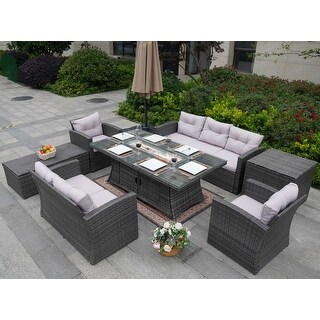 Leavitt 7-Piece Patio Wicker Chat Set with Fire Pit Table and Rain Cover