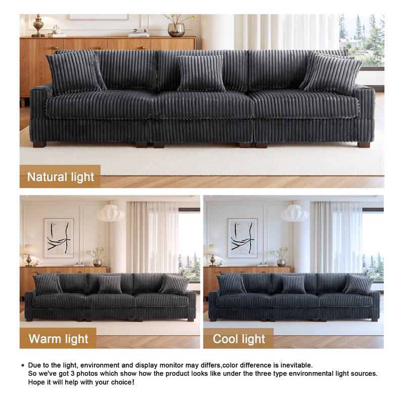 118" W Upholstered Plush Corduroy 3 Seater Sectional Sofa Couch