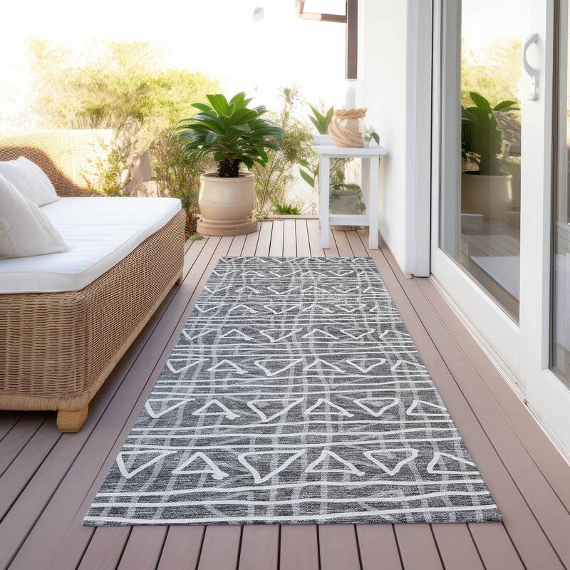 Machine Washable Indoor/ Outdoor Chantille Morrocan Boho Rug - Charcoal - 2'3" x 7'6"
