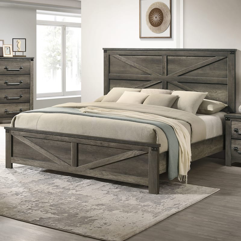 Furniture of America Vraif Farmhouse Rustic Grey Wood Panel Bed - Queen