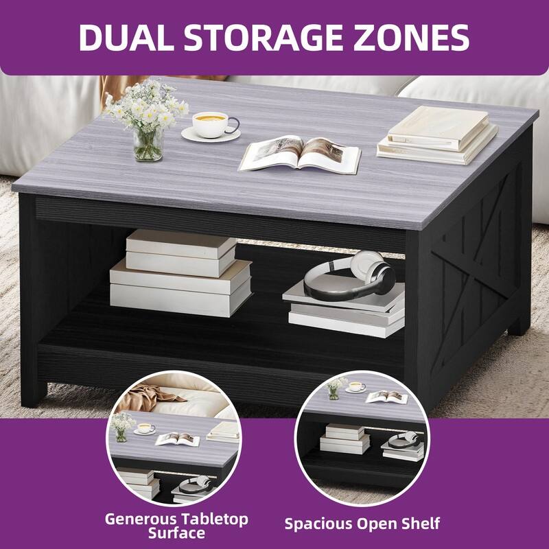 Moasis Farmhouse Coffee Table with Storage for Living Room Square Center Table