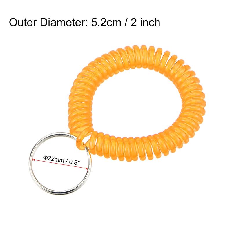 Spiral Keychain, Wrist Coil Keyring Wristband Stretchable Key Holder - Clear Orange