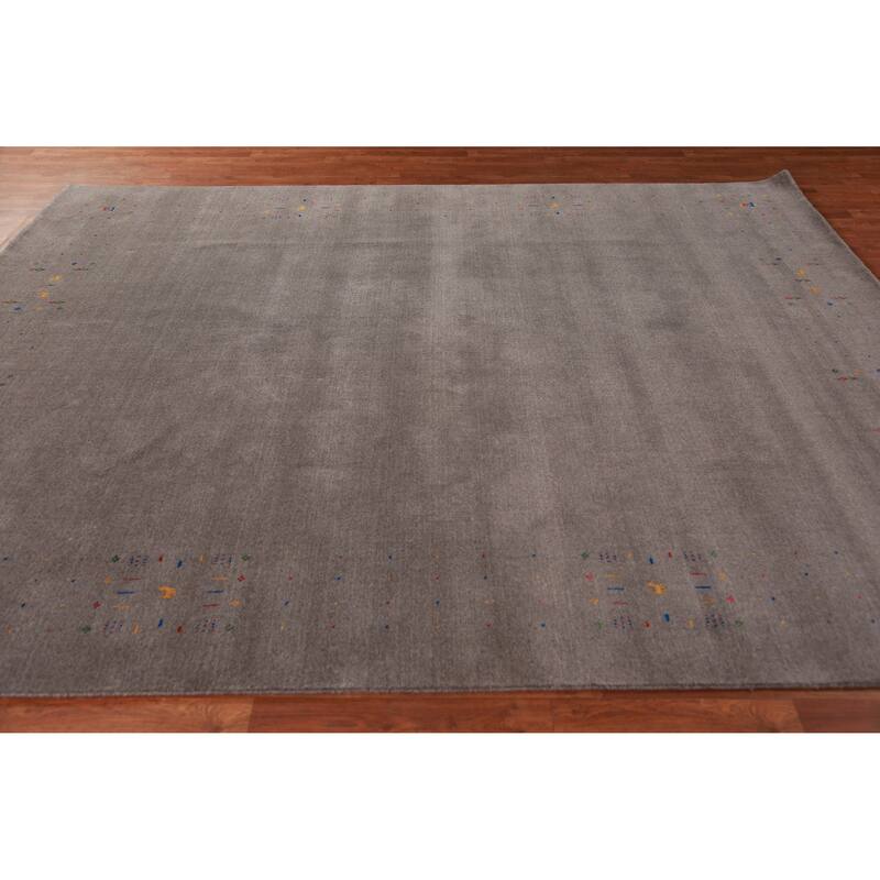 Tribal Gabbeh Indian Area Rug Handmade Grey Wool Carpet - 7'11" x 9'11"