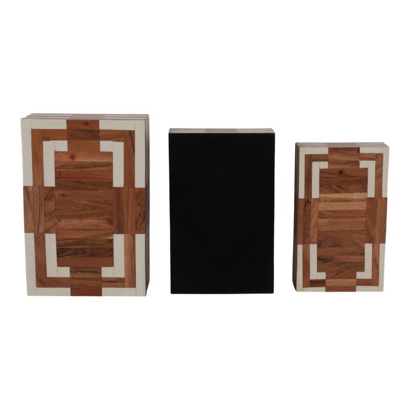 Resin Storage Boxes Geometric Inlay Nesting (Set of 3) - 3"/4" Ivory - 12" x 8" x 4"