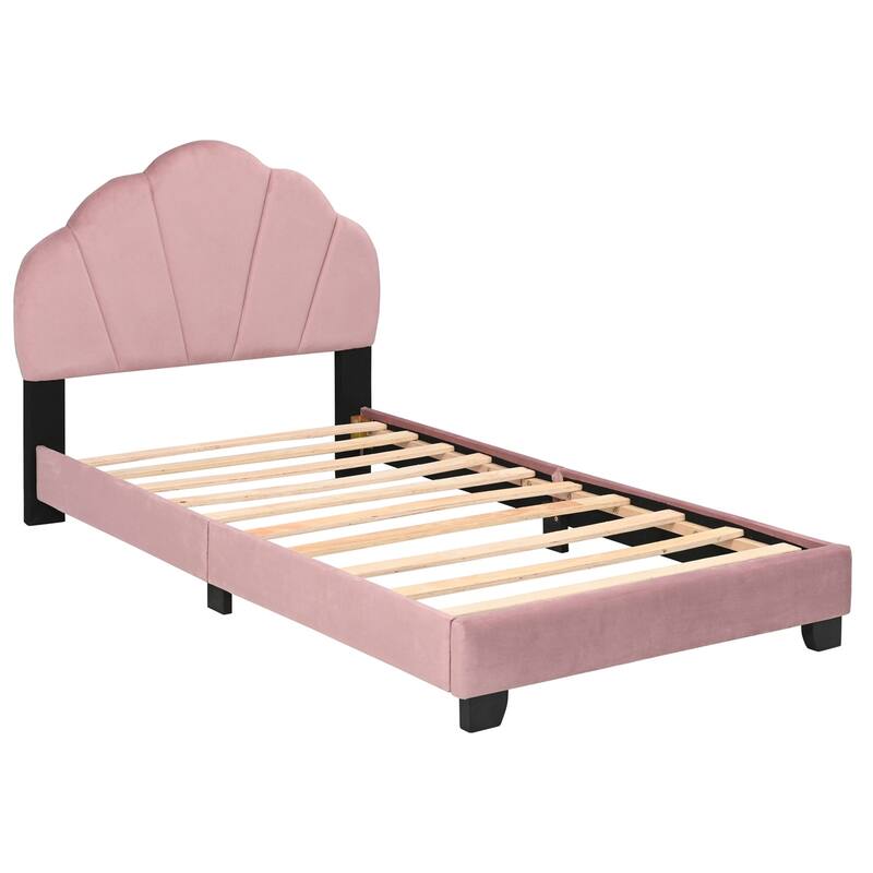 Upholstered Twin Size Platform Bed for Kids,with Slatted Bed Base