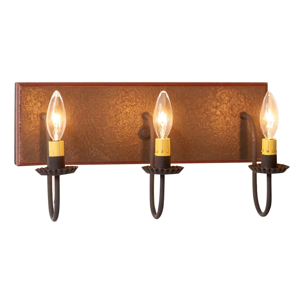 Irvins Country Tinware 3 Light Vanity Light In Espresso & Salem Brick - 9 X 8.5 X 17.25 inches