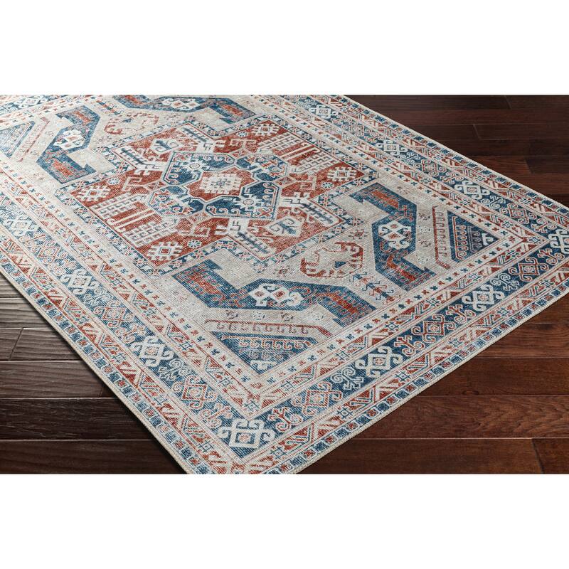Livabliss Lemery Faded Tribal Printed Washable Area Rug