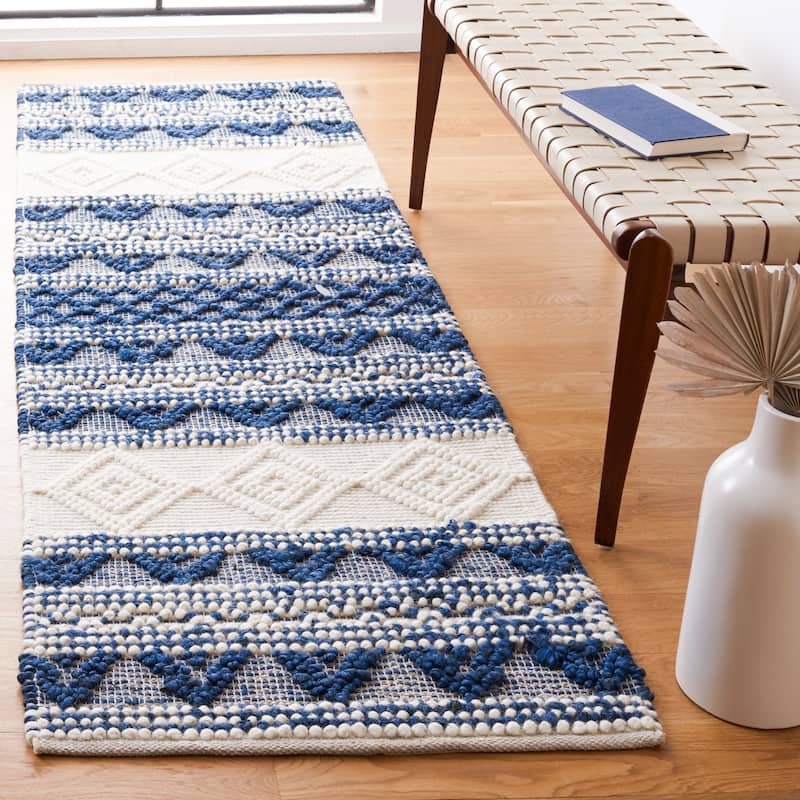 SAFAVIEH Handmade Natura Marketta Geometric Jute Rug - 2'3" x 8' Runner - Navy/Ivory