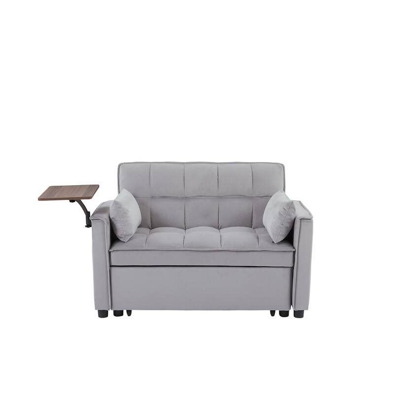 Modern Style Velvet Upholstered Sleeper Sofa with Table Board