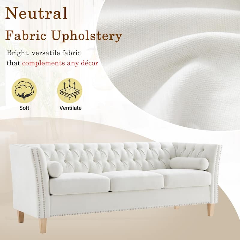 79.5" 3-Seater Sofa with Flared Arms and Nailhead Trim