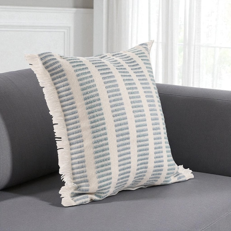 HomeRoots 20" Blue And Ivory Striped Throw Pillow