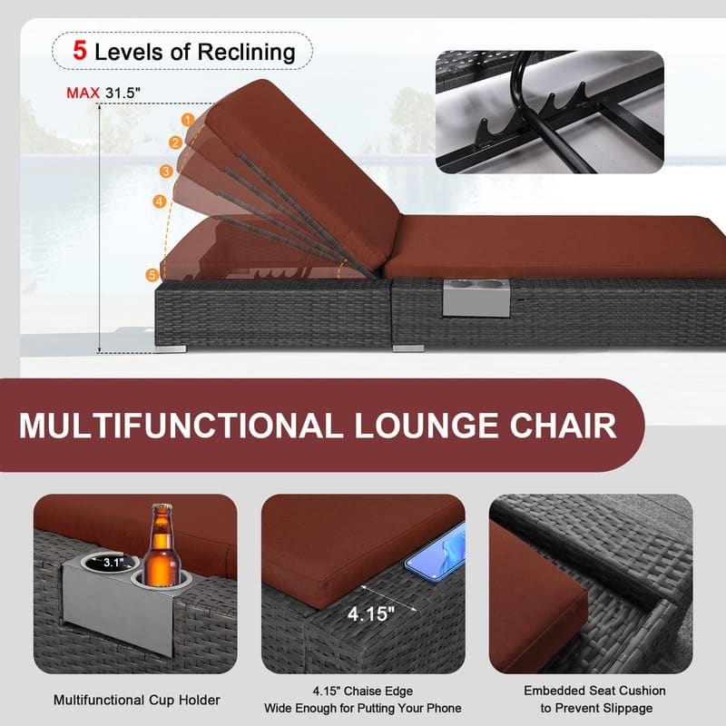 FINCATI Outdoor Patio Wicker Furniture Chaise Lounge Chair Set with Cushion Pool - N/A
