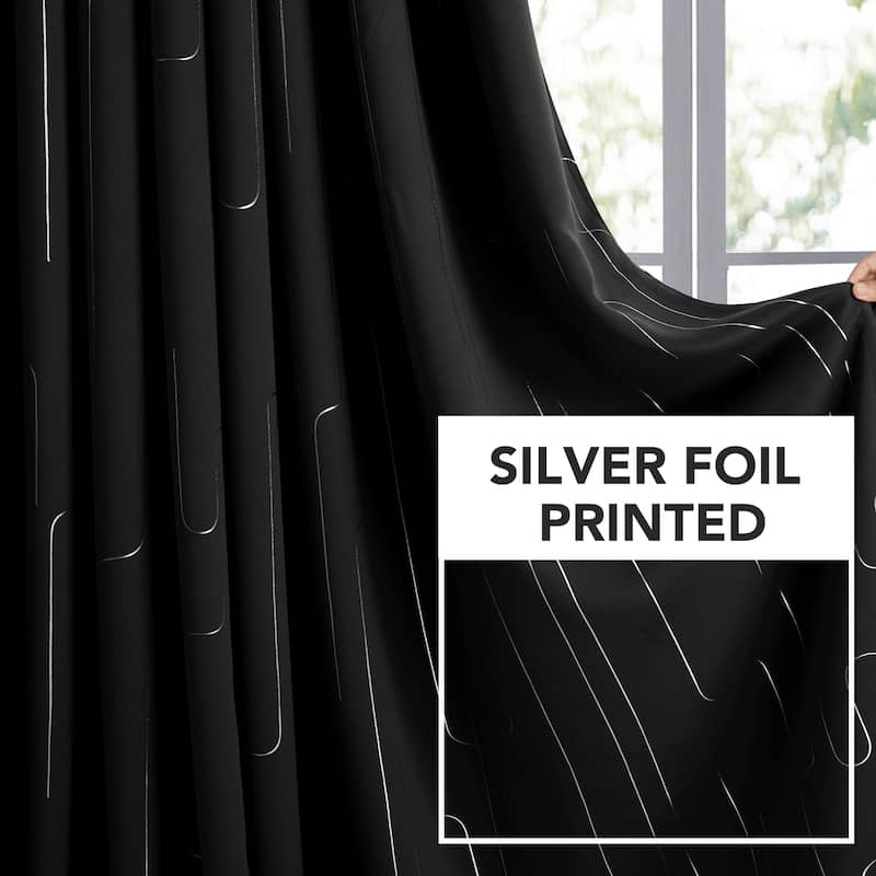 Grommet Curtains, Room Darkening Window Drapes with Lines Foil Print
