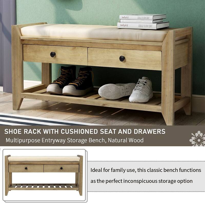 39" Modern Versatile Entry Upholstered Storage Bench with Shoe Rack and Drawers