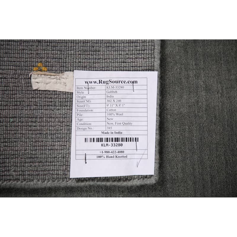 Slate Green Tribal Gabbeh Oriental Area Rug Hand-Knotted Wool Carpet - 8'1" x 9'11"
