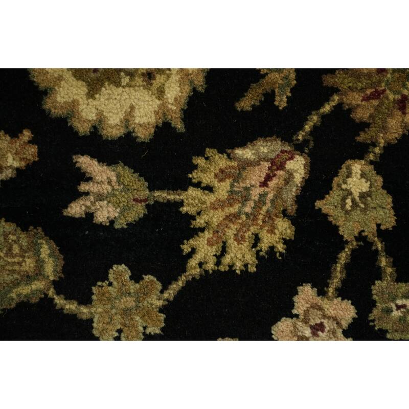 Hand Knotted Oriental 100% Wool Carpet Traditional All-Over Black Agra Area Rug - 9' 2'' X 6' 2''