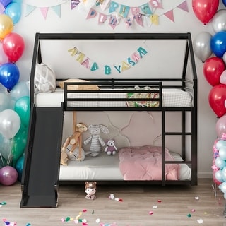 Twin over Twin House Bunk Bed with Ladder and Slide for Bedroom