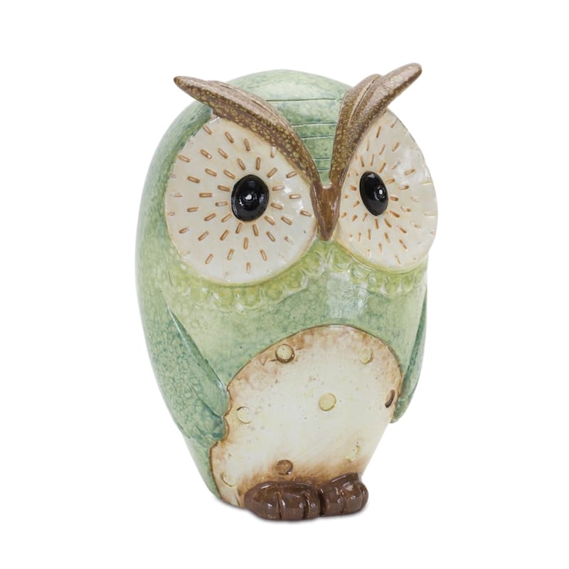 Set of 3 Green and Blue Owl Tabletop Figurines 7.25"