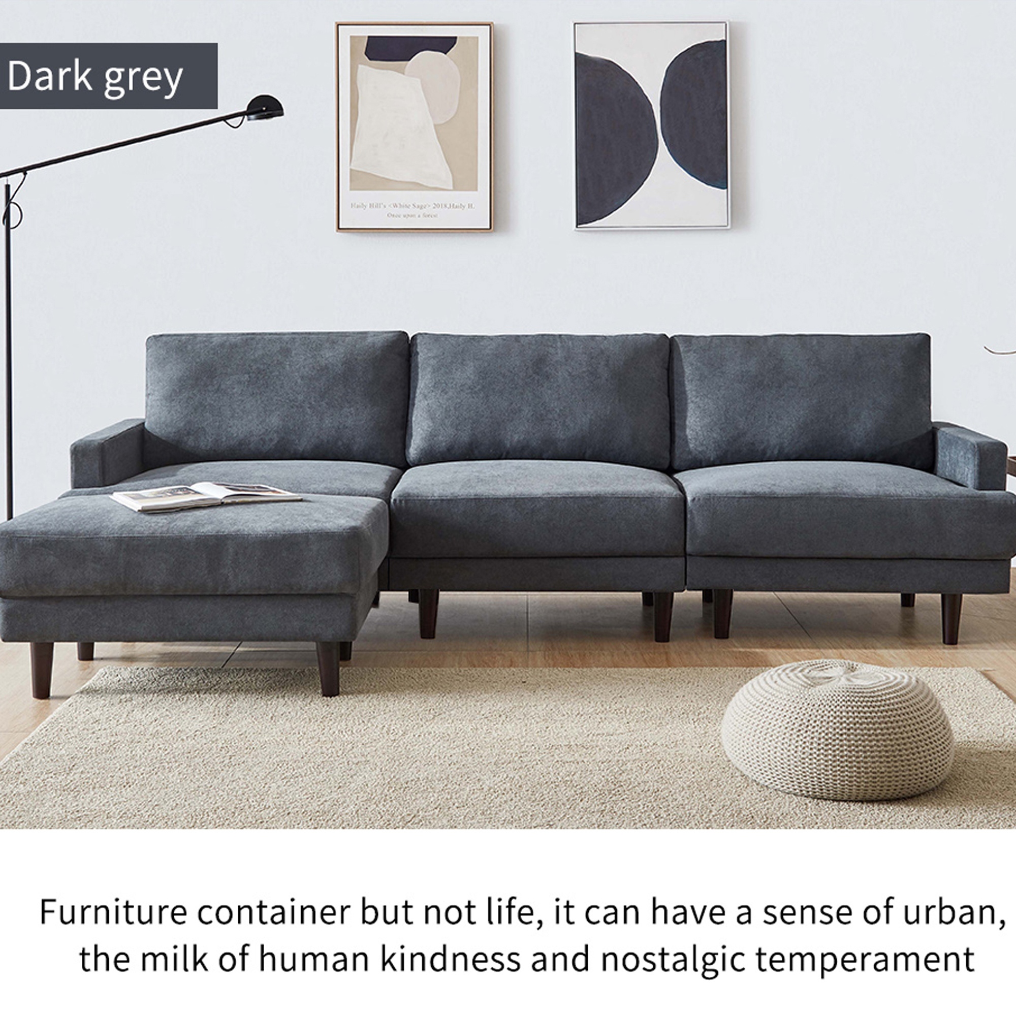 Modern Fabric Sofa L Shape 3 Seater with Ottoman, 104