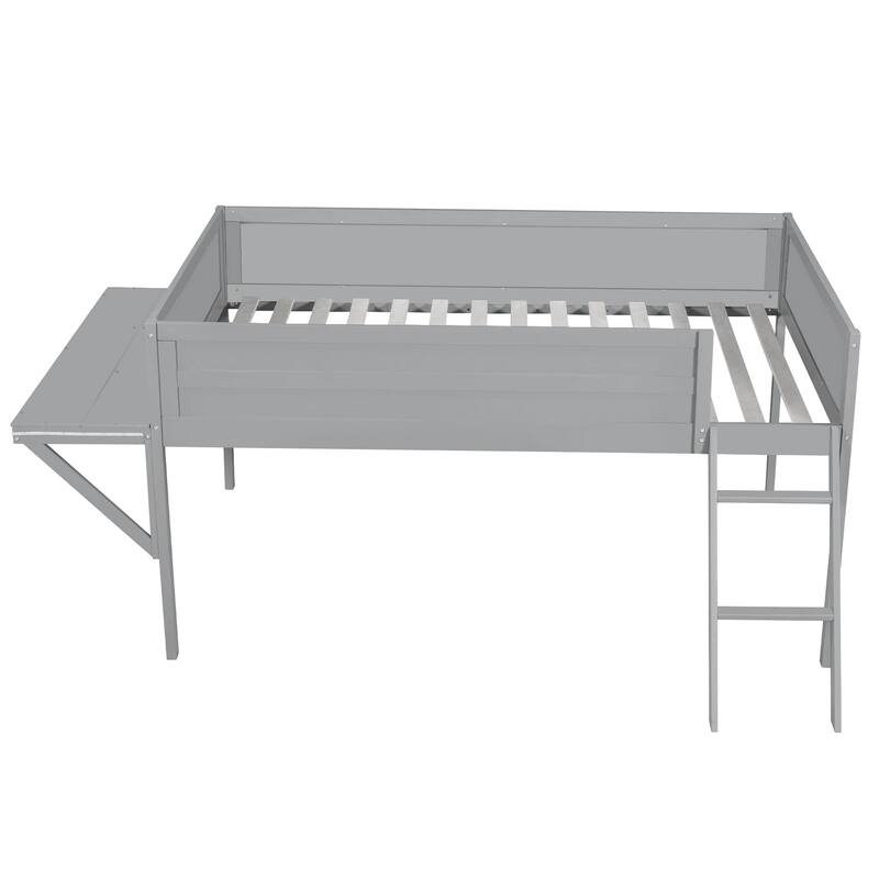 Roomfitters Wood Twin/Full Gaming Loft Bed with Desk and Lighting, Grey