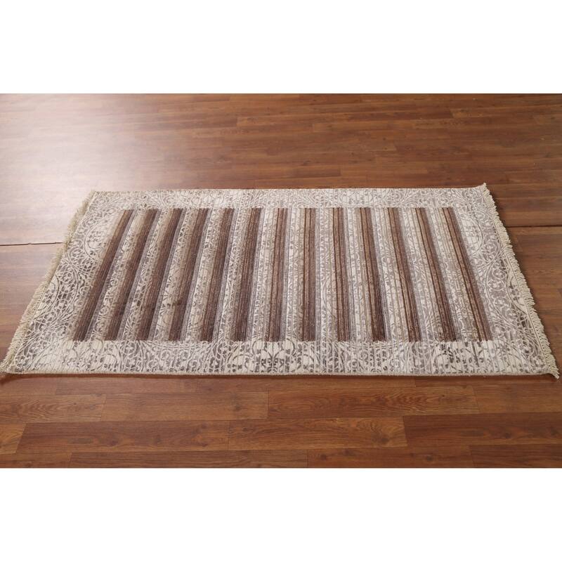 Striped Abstract Modern Accent Rug Hand-Knotted Wool Carpet - 2'9"x 5'0"