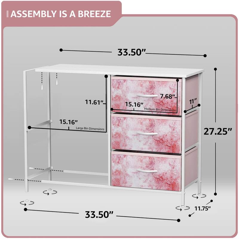 5 Drawer Bedroom Chest Dresser and TV Stand, Pastel Collection