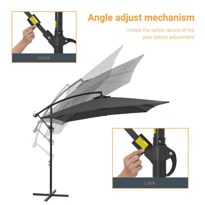 LIVOOSUN 8.2x8.2ft Offset Patio Umbrella Hanging Umbrella w/Steel Ribs