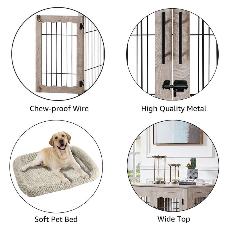 unipaws Pet Crate End Table, Double Doors Dog Kennel with Pet Bed