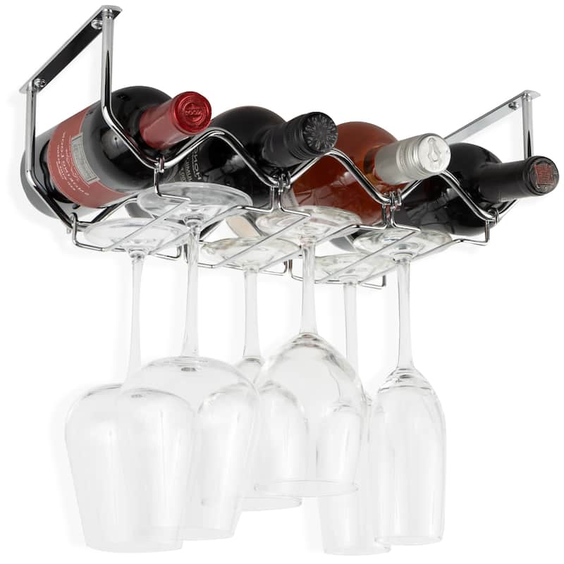 Wallniture Piccola Under Cabinet Wine Bottle Holder and Stemware Rack - Chrome