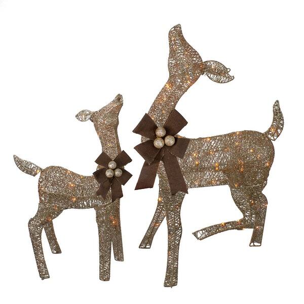 Shop Set Of Lighted Champagne Standing Doe And Fawn Outdoor
